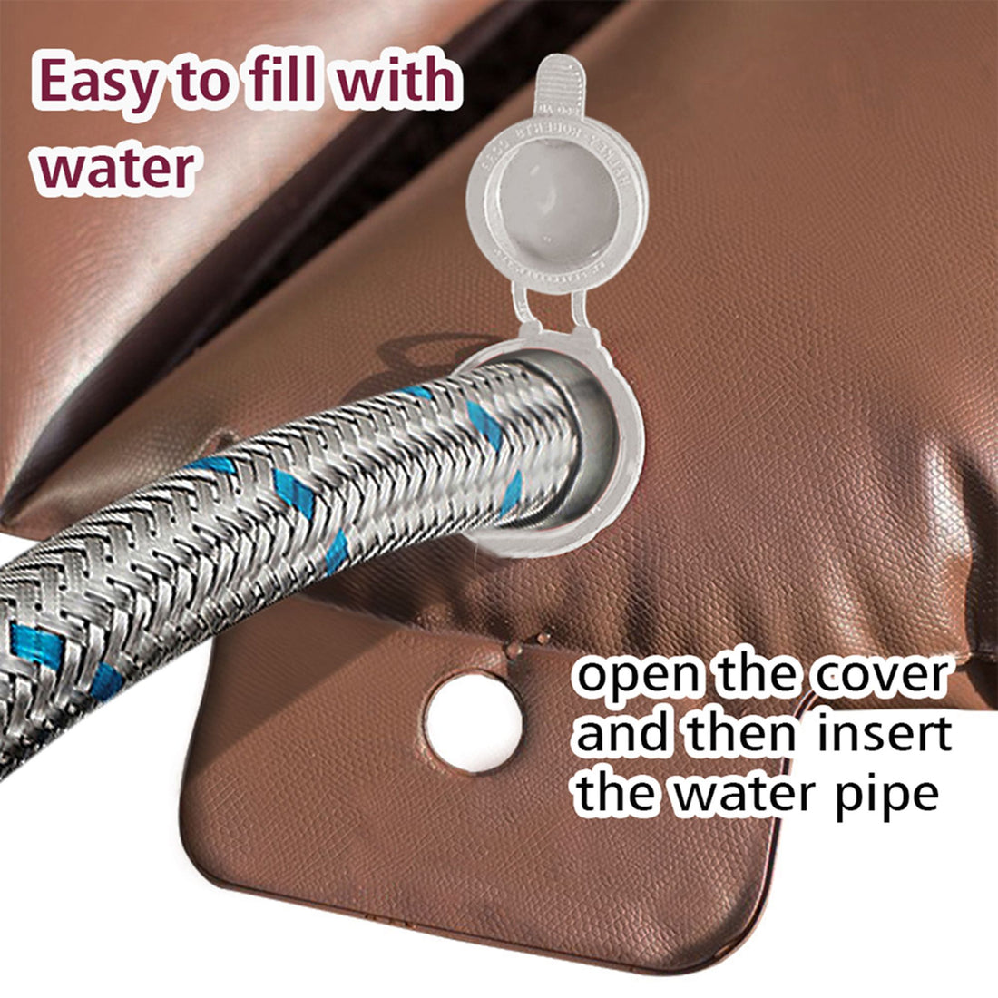Brown 2-pack slow release tree watering bags wrapped around young tree trunk - in-use lifestyle