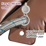 Brown 2-pack slow release tree watering bags wrapped around young tree trunk - in-use lifestyle
