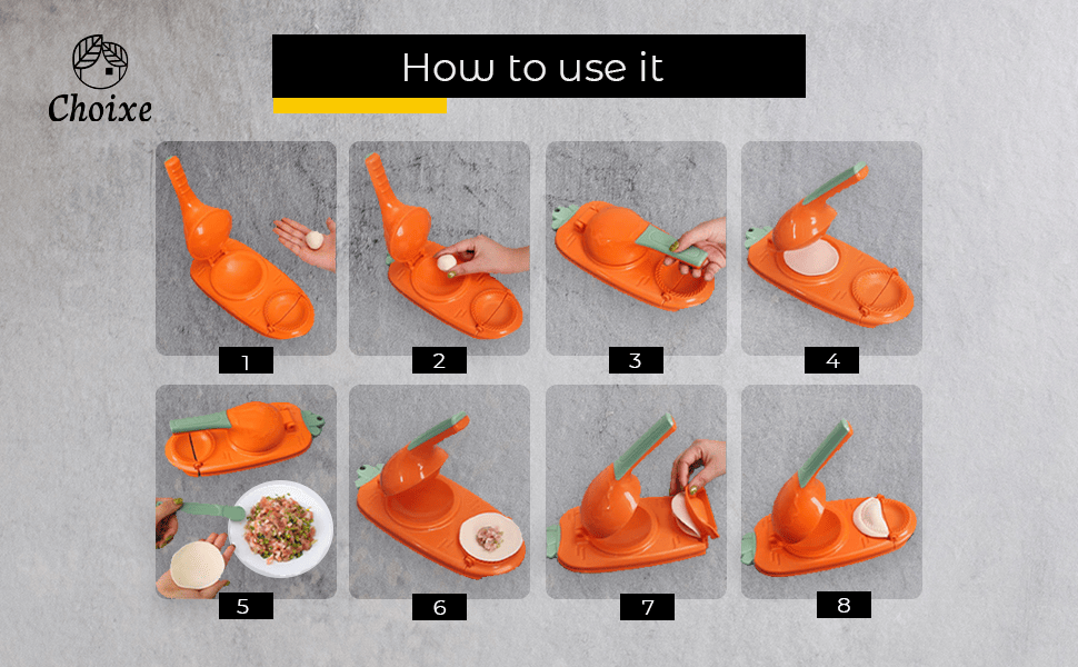 2-in-1 Dumpling Dough Press in-use view, dumpling dough press