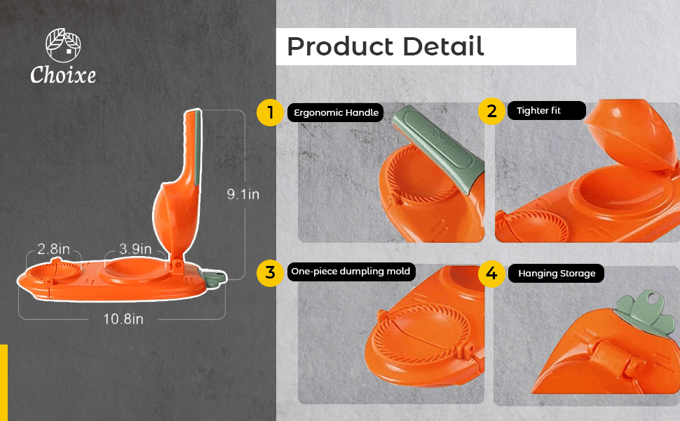 2-in-1 Dumpling Dough Press side profile view, dumpling dough press