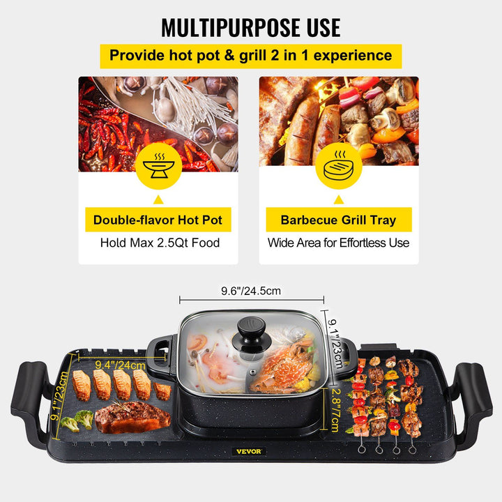 Close up of the dual temperature control dials on the electric grill hot pot