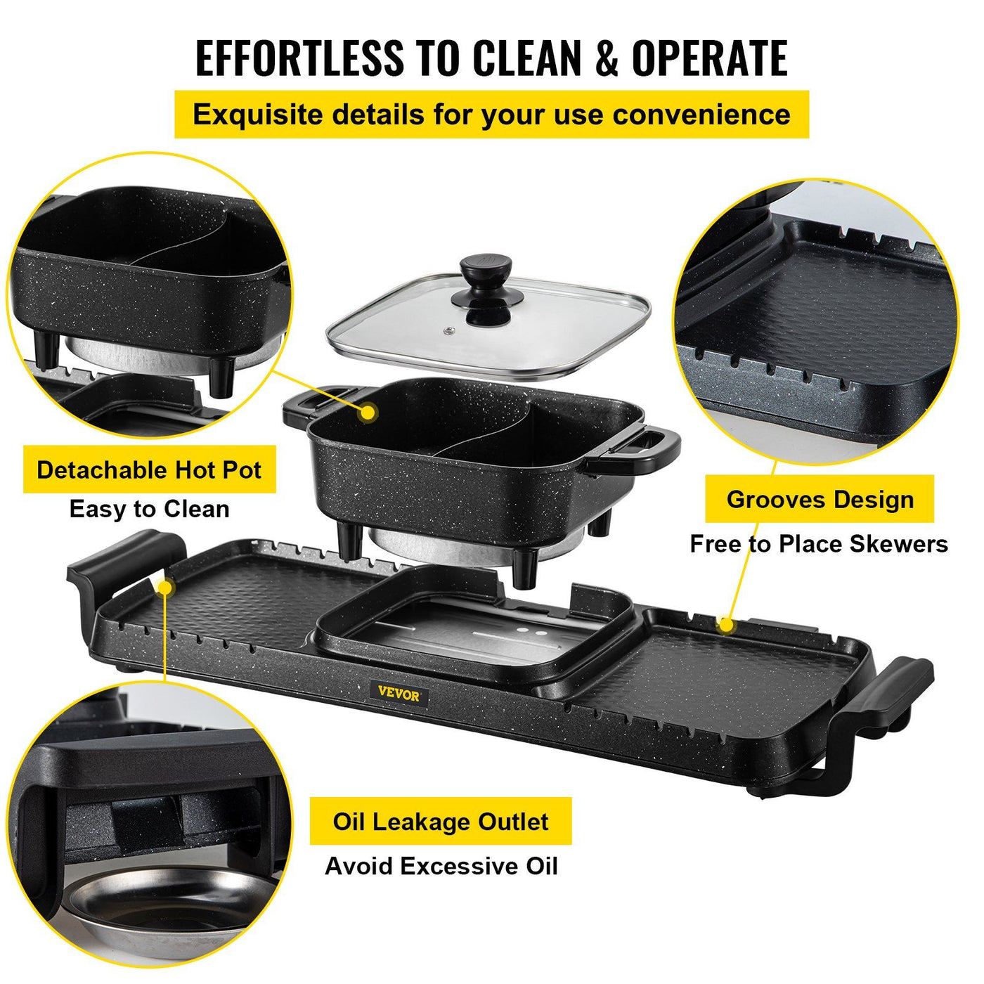 2-in-1 electric grill hot pot shown with its retail packaging