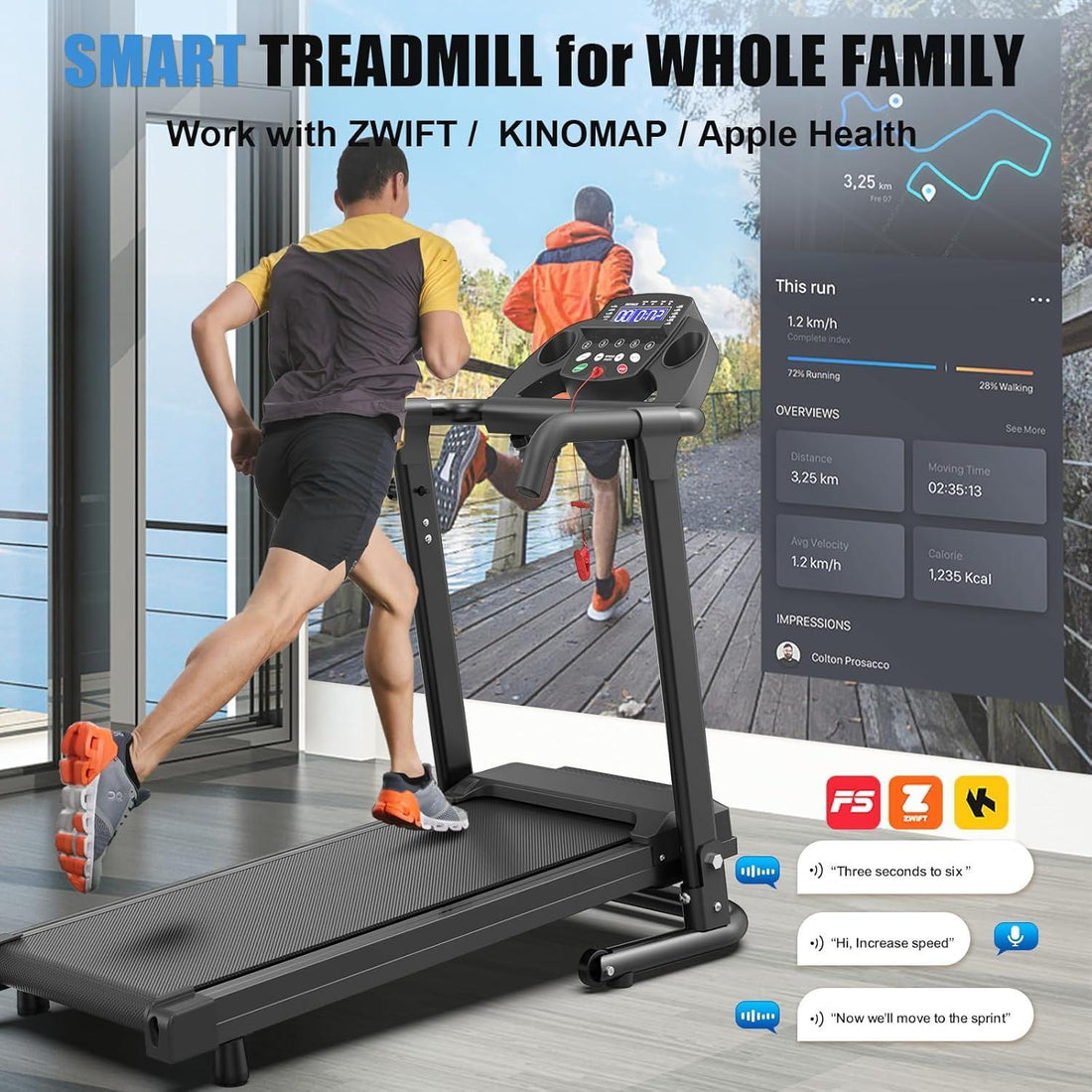 Smart treadmill phone app connectivity display