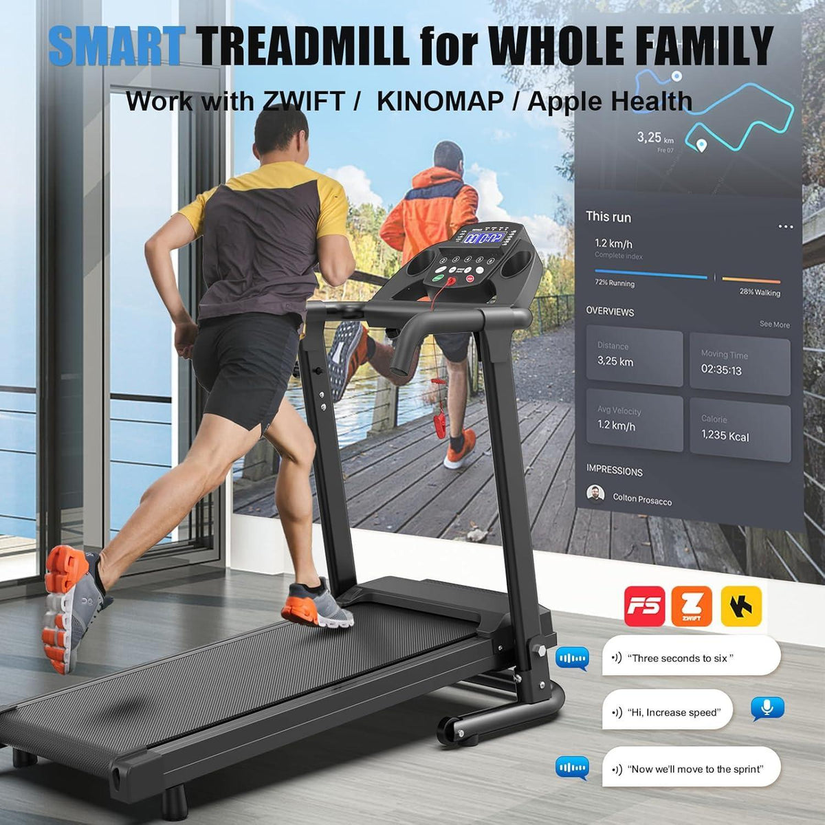 Smart treadmill phone app connectivity display