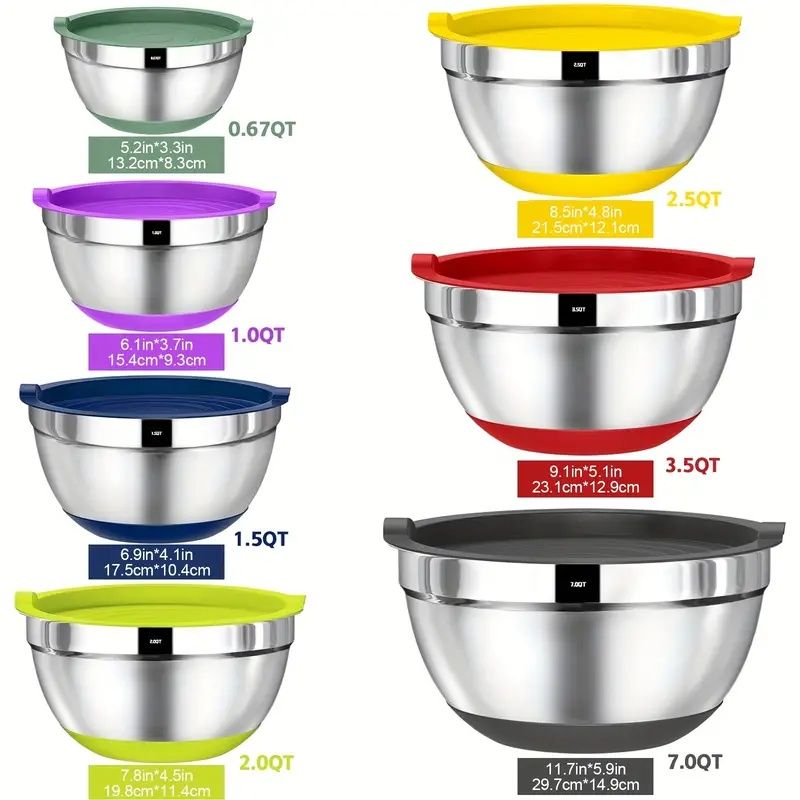 20-piece stainless steel mixing bowls set with nesting design, secondary angle