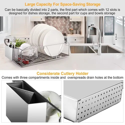 Stainless Steel Dish Drying Rack with Drainboard