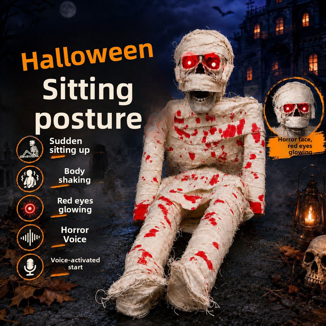 Sound Controlled Sitting Corpse Halloween Prop