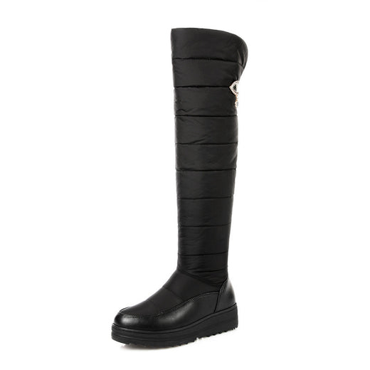 Down Cloth Thick Fur Snow Boots Belt Buckle Over-the-Knee Boots