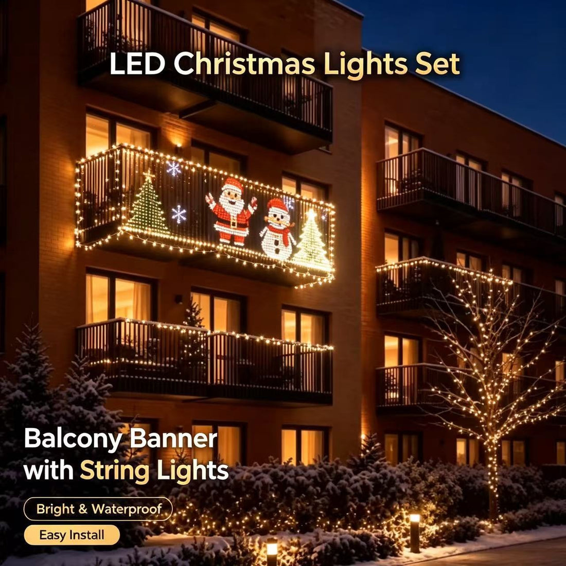 Christmas Balcony Curtain Lights – Smart App LED String Lights