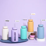 Insulated borosilicate glass cup with straw lid and silicone sleeve