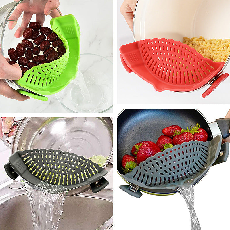 Clip On Silicone Kitchen Strainer Anti Spill Pot Edge Draining Basket