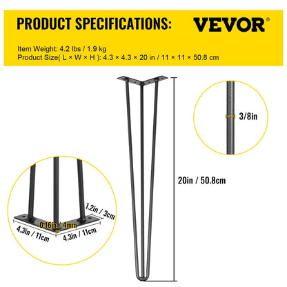 20 Inch Hairpin Table Legs Set of 4 7