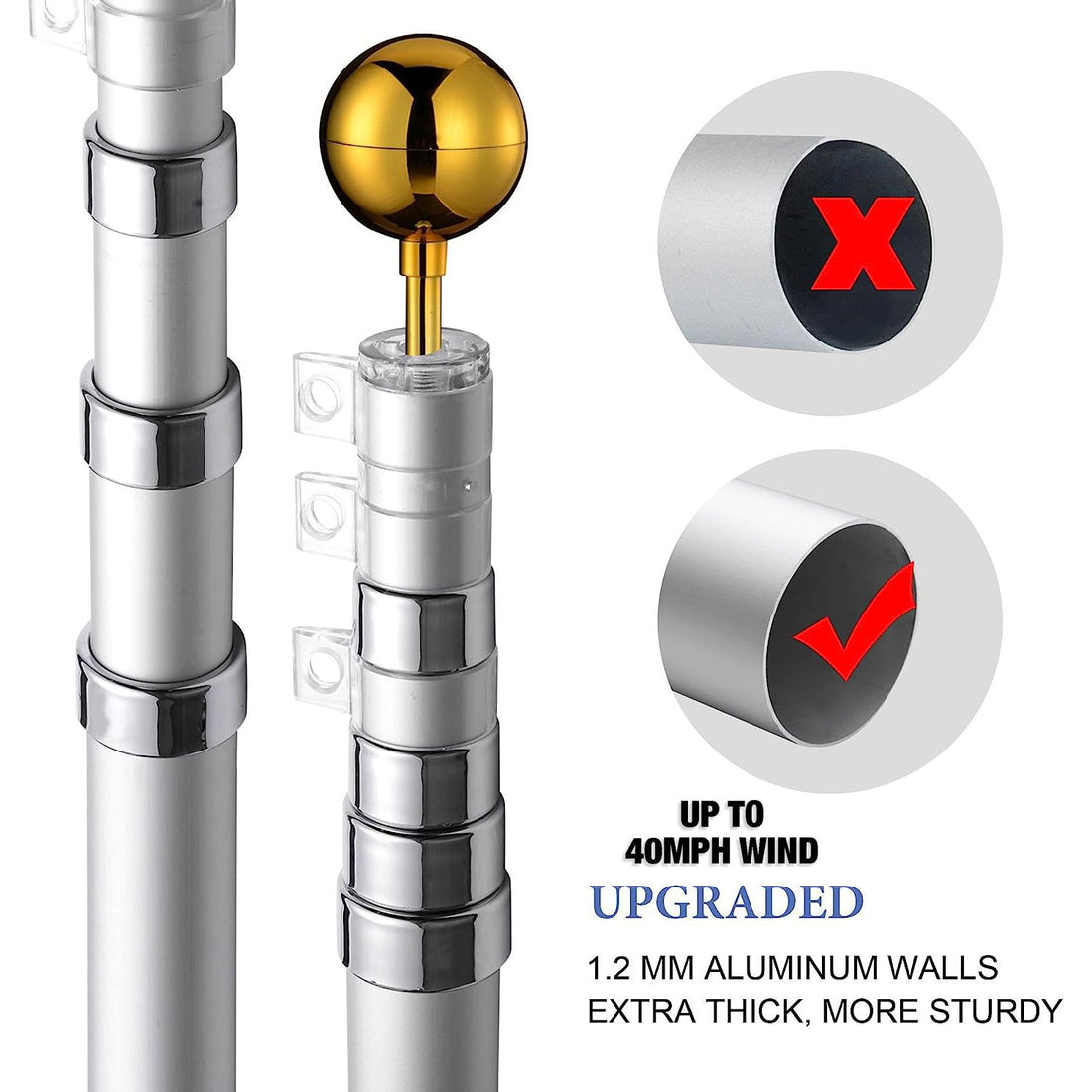 20 ft. Telescopic Aluminum Flagpole close-up detail