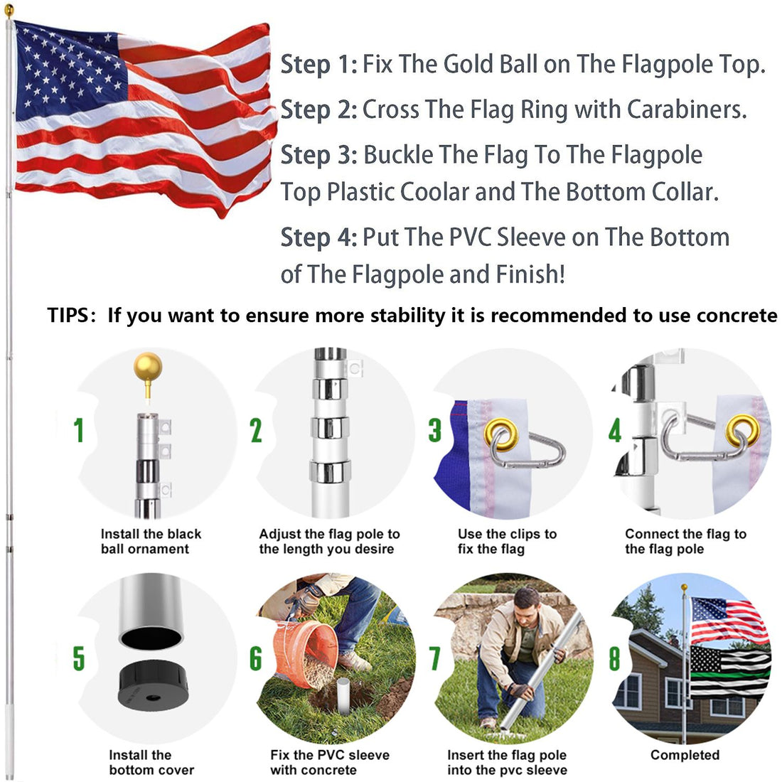 20 ft. Telescopic Aluminum Flagpole side view