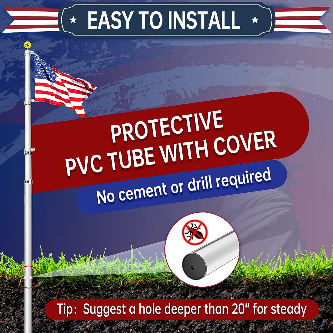 20 ft. Telescopic Aluminum Flagpole feature detail