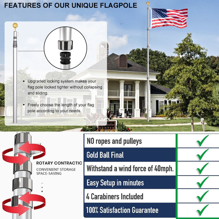 20 ft. Telescopic Aluminum Flagpole scale and dimension reference