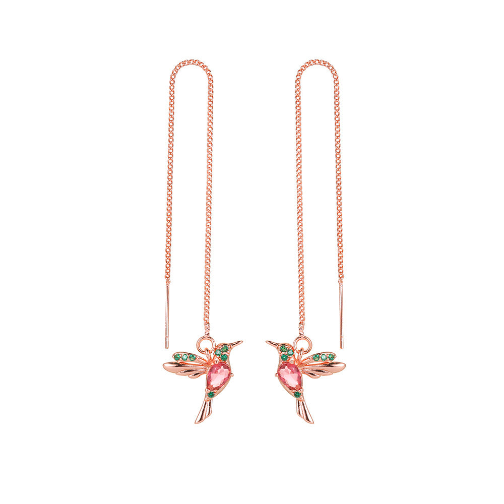 Rose gold-tone hummingbird threader earrings