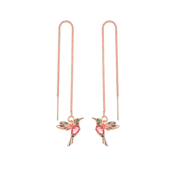 Rose gold-tone hummingbird threader earrings
