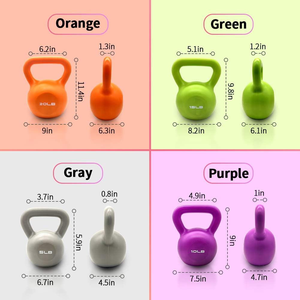 20lbs Kettlebell Set, Strength Training Kettlebells Weight Set For Women, Vinyl Coated Kettle Bell For Home Gym Workout Weigh