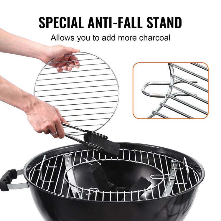 21-inch round charcoal cooking grate for kettle-style grills, in-use view