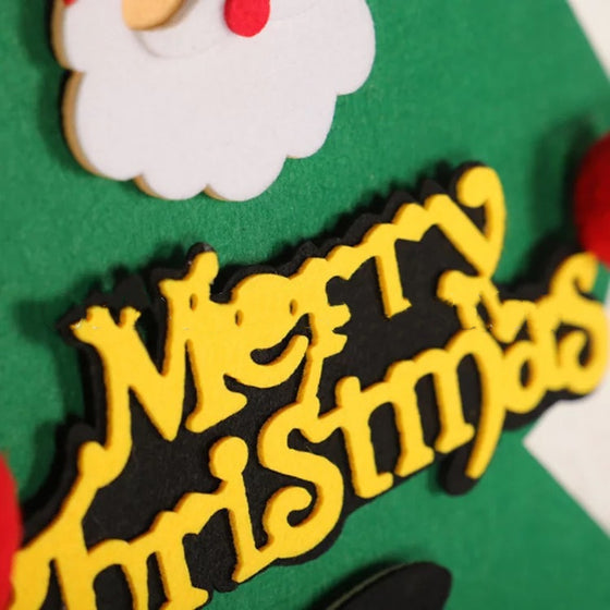 Felt Merry Christmas banner with Santa, close-up