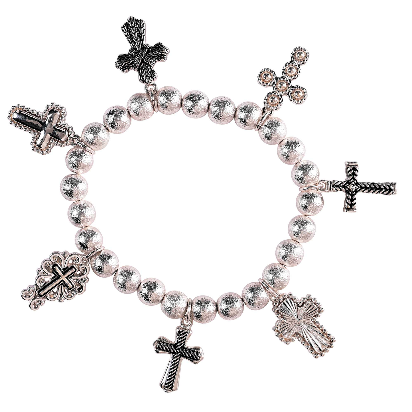 Multi-Cross Silver-Plated Stretch Bracelet