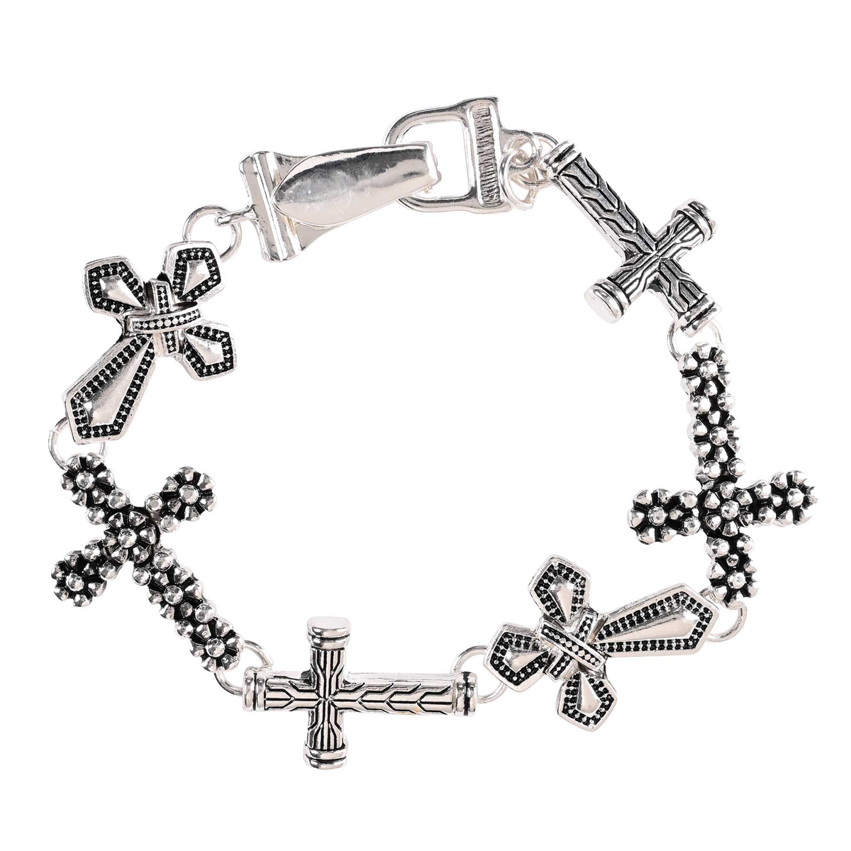Multi Cross Link Silver-Plated Bracelet