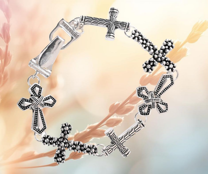 Multi Cross Link Silver-Plated Bracelet