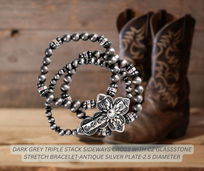 Triple Stack Sideways Cross Stretch Bracelet