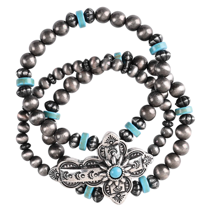 Turquoise Triple Stack Cross Stretch Bracelet