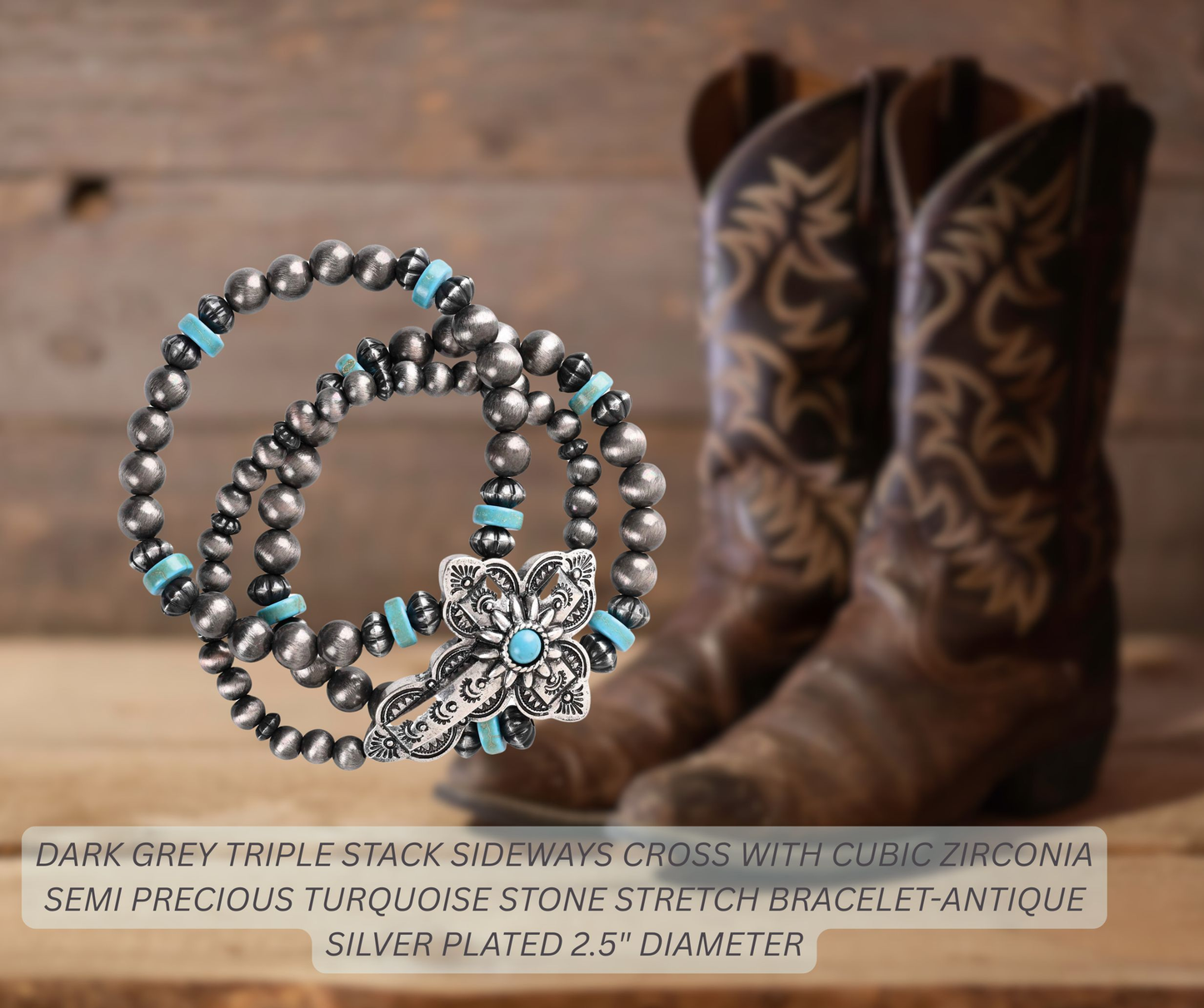Turquoise Triple Stack Cross Stretch Bracelet
