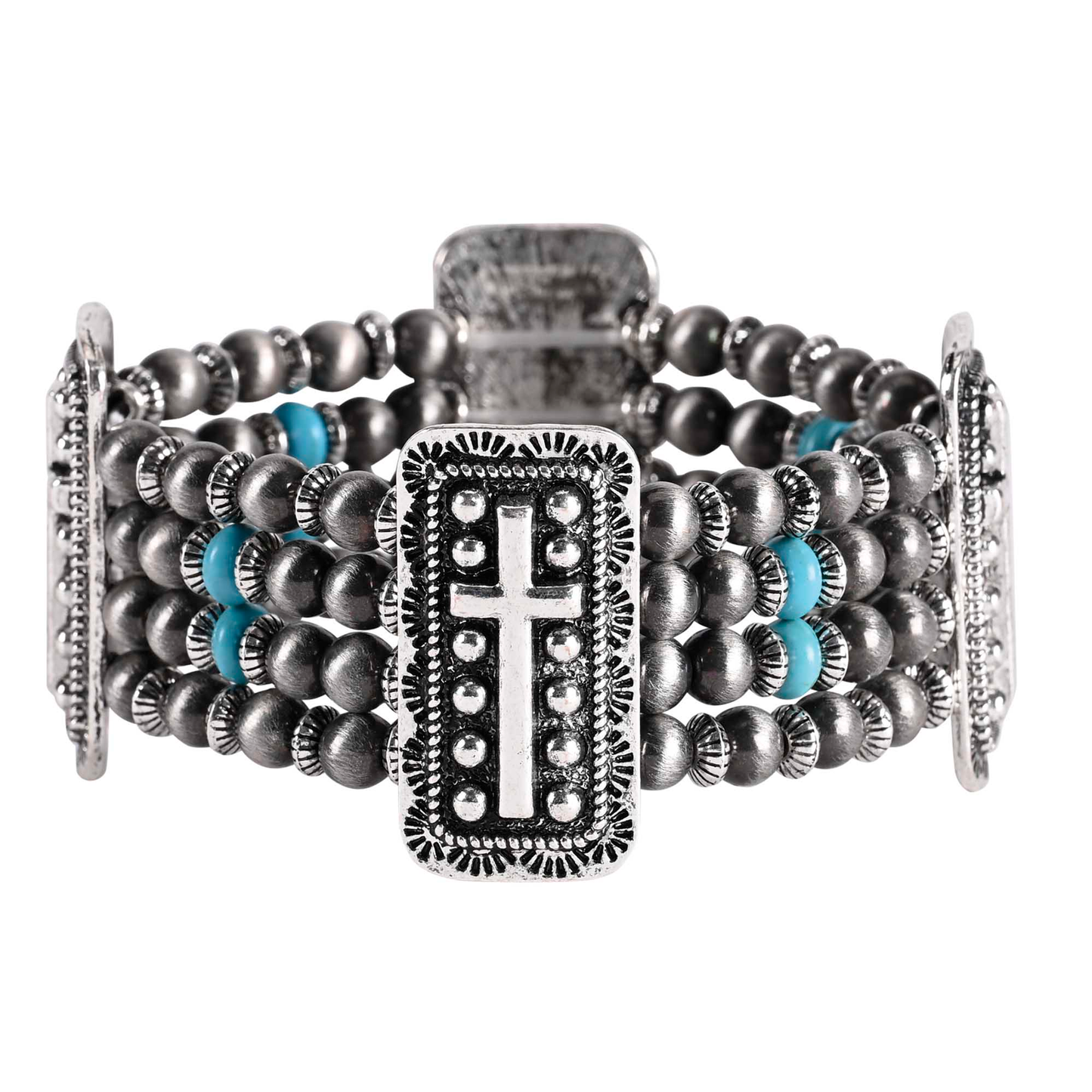 Turquoise Multi Strand Cross Stretch Bracelet