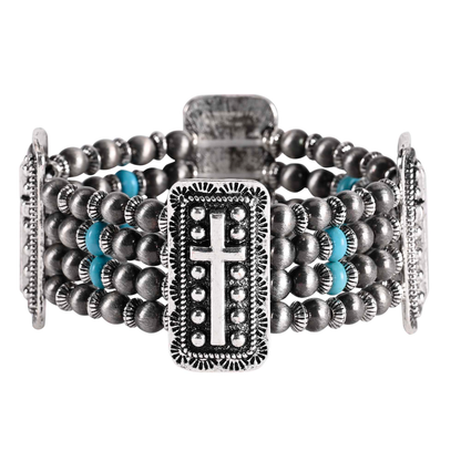 Turquoise Multi Strand Cross Stretch Bracelet