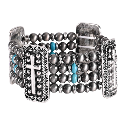 Turquoise Multi Strand Cross Stretch Bracelet