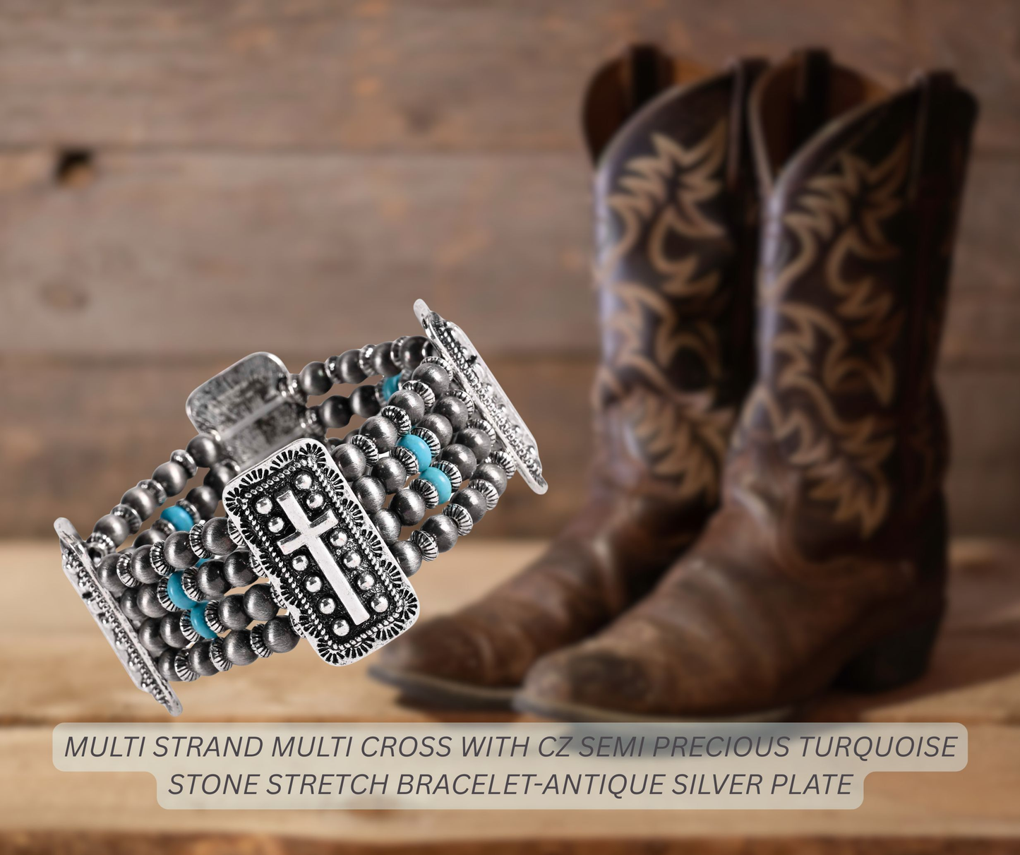 Turquoise Multi Strand Cross Stretch Bracelet