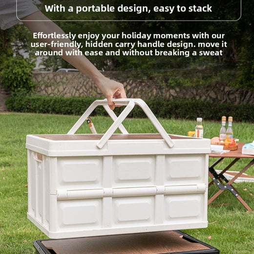 Foldable Outdoor Storage Box with Wooden Cover