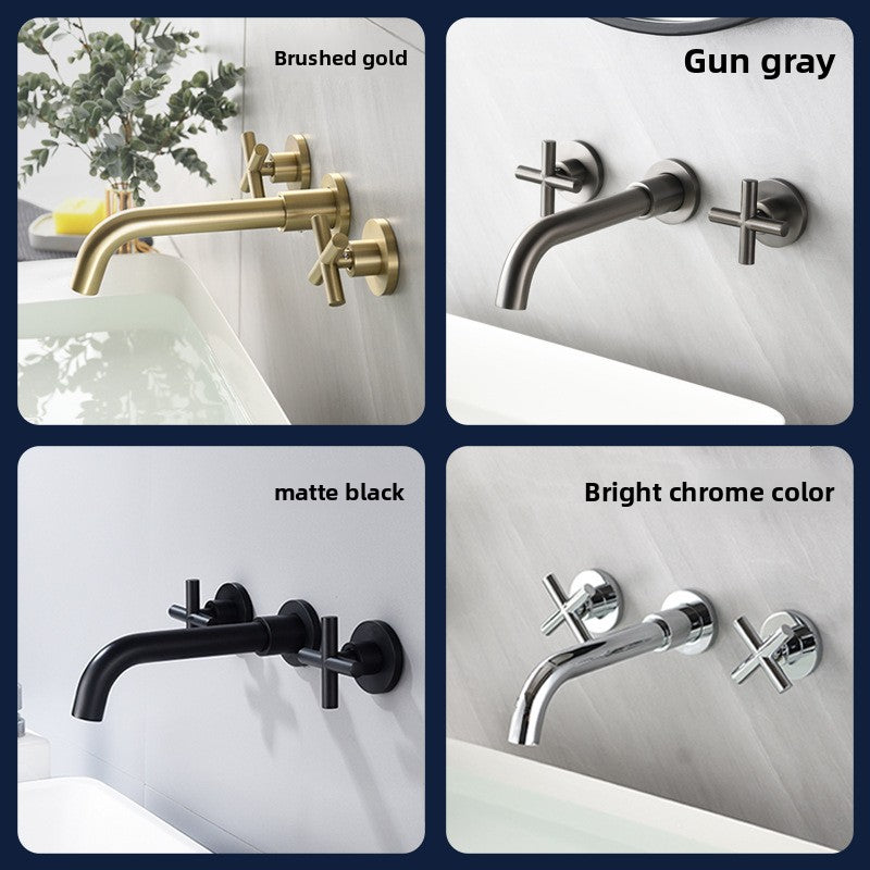 All-Copper Concealed Basin Mixer Tap Pre-Embedded Dual-Handle Wall-Mounted Three-Hole Faucet