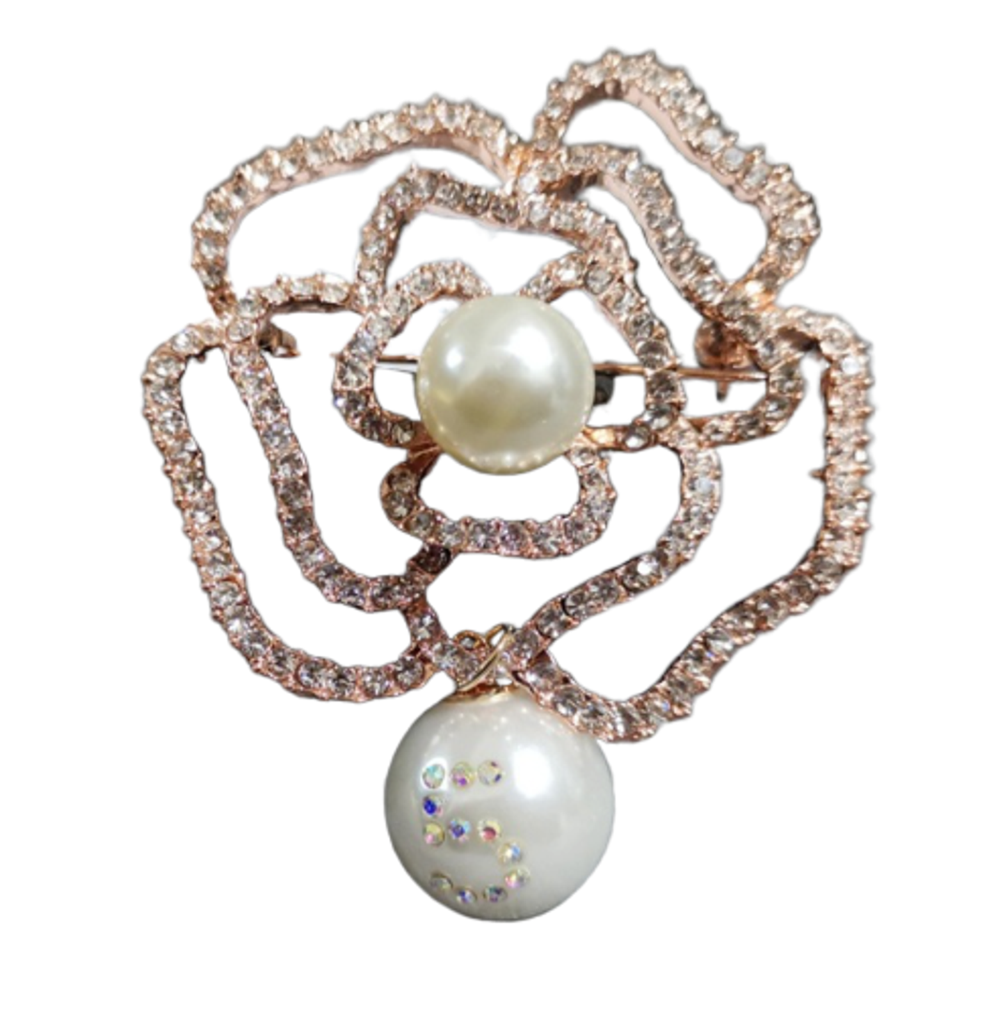 Crystal Camellia Flower Pearl Dog Brooch
