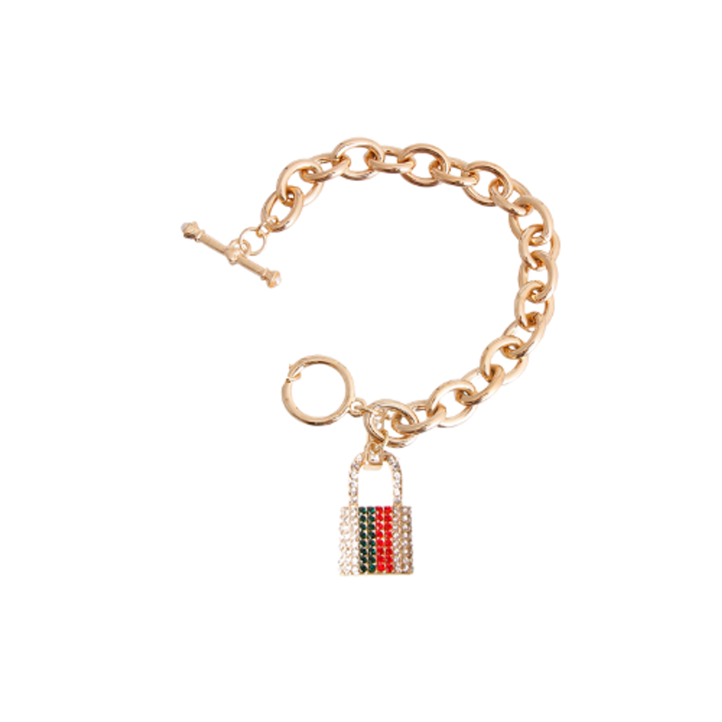 Designer Inspired Rhinestone Lock Pendant Necklace
