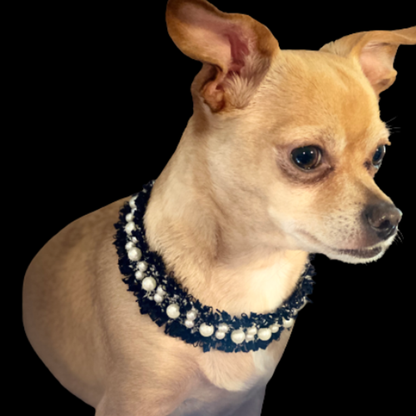 Luxurious Pearl & Tweed Dog Collar