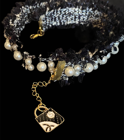 Luxurious Pearl & Tweed Dog Collar