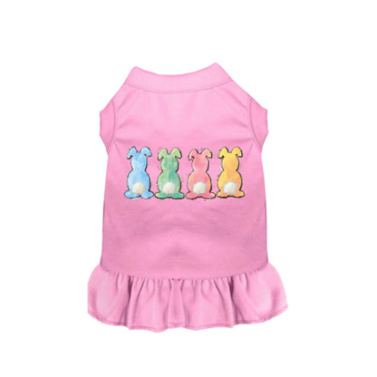 Mink pompom bunny tail dog dress on a dog