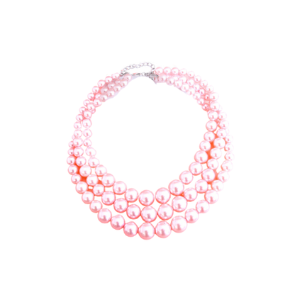 Multi-Strand Pink Pearl Dog Necklace