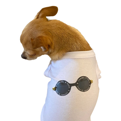 Sunglasses print dog tee, back view