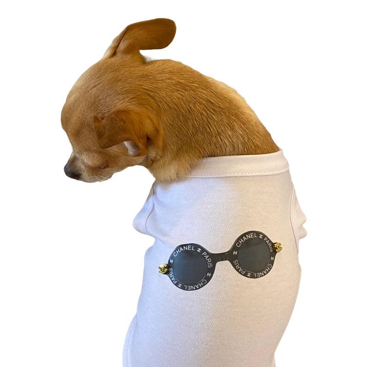 Sunglasses print dog tee, back view