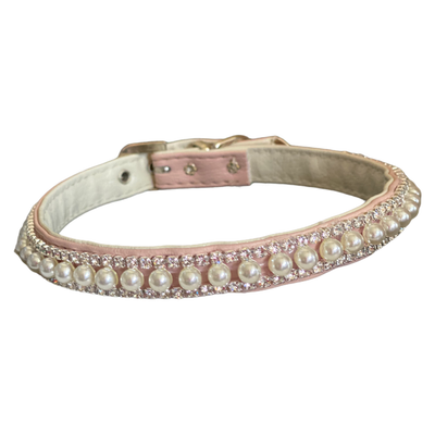 Pretty in Pink Pearl and Rhinestone Dog Collar