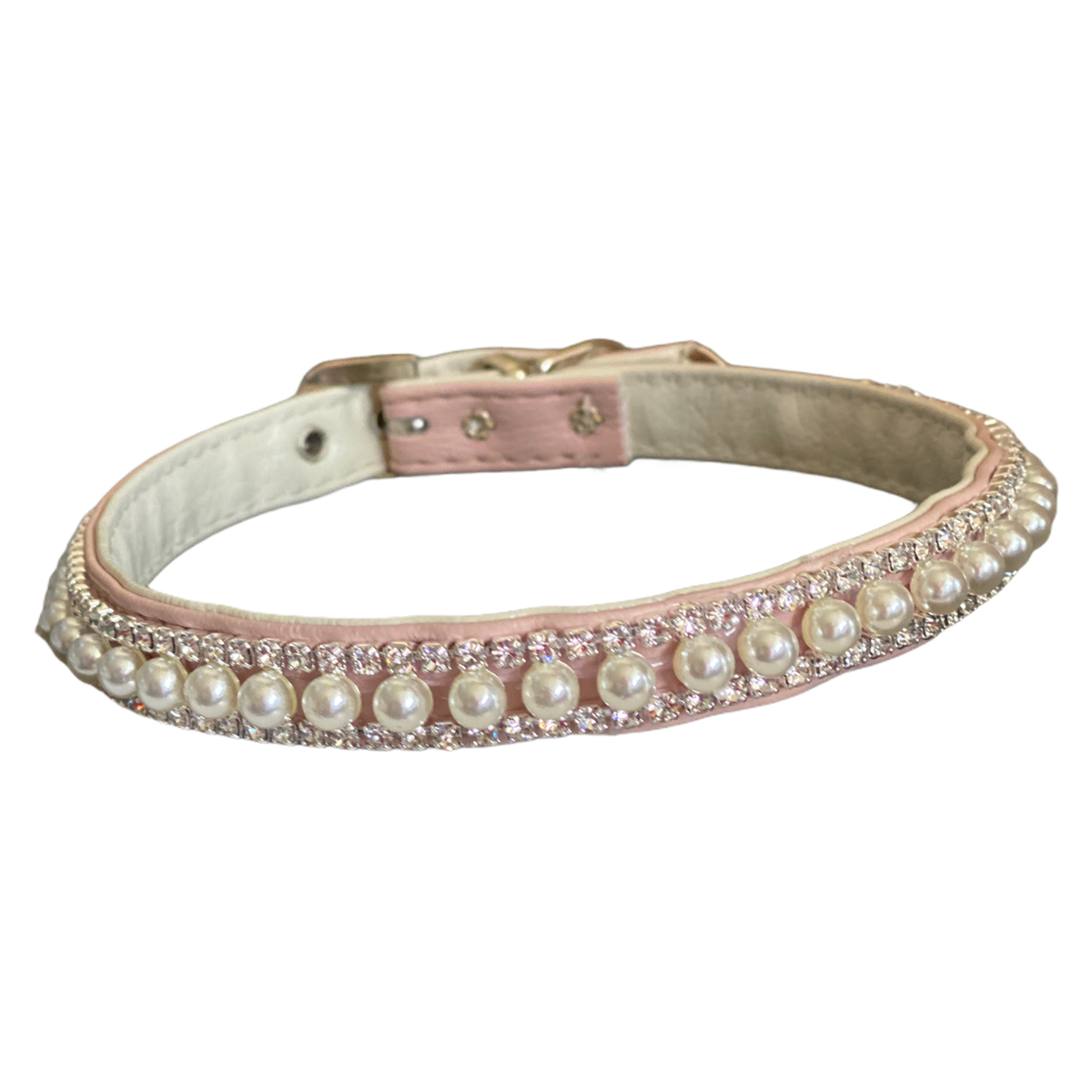 Pretty in Pink Pearl and Rhinestone Dog Collar