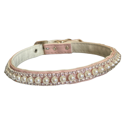 Pretty in Pink Pearl and Rhinestone Dog Collar