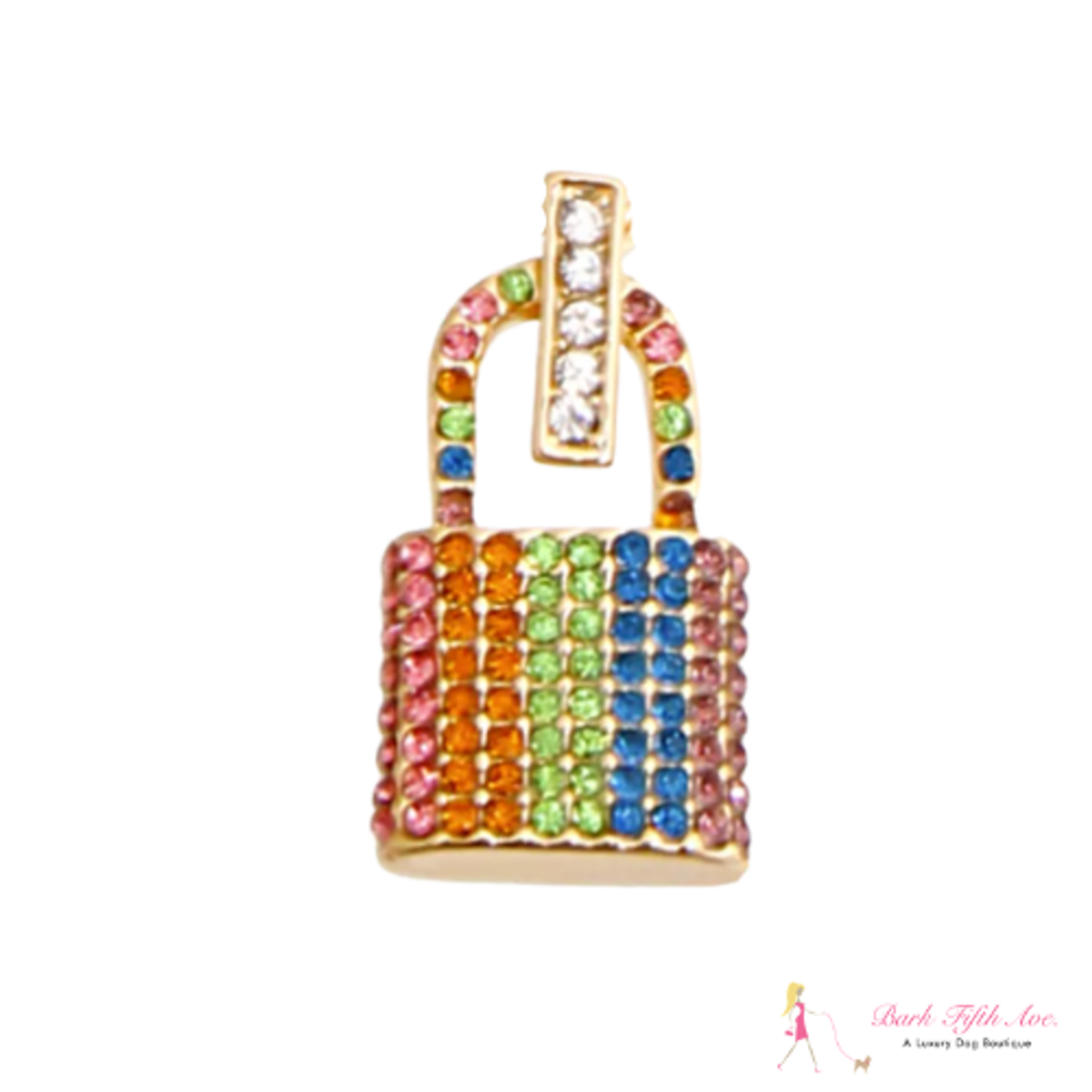 Rainbow Rhinestone Lock Dog Collar Charm