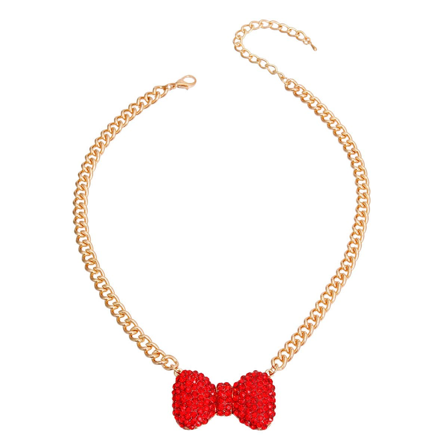 Red Rhinestone Bow Pendant Dog Necklace
